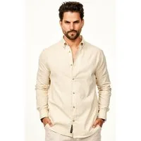 behype Langarmhemd aus Leinen im Regular-Fit Sommerhemd Herren Leinenhemd Freizeithemd mit Button-Down-Kragen