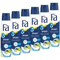FA Deo-Spray Sport ohne Aluminiumsalze, bis zu 48h Deo-Schutz, 6x 150 ml, Vorratspack, 6-tlg., Dermatologisch getestete, hautfreundliche Formel, ohne Deo-Rückstände