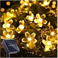 Montegoni LED-Streifen 5m 20 LED Solar Lichterkette Kirschblüten Beleuchtung LED 8 Modi, Warmes, gelbes Licht, Dimmbar, Solarbetrieben, Energiesparend