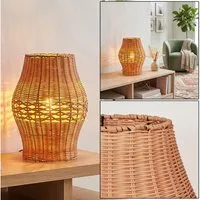 hofstein Tischleuchte Tischlampe aus Metall/Rattan in Schwarz/Naturfarben, ohne Leuchtmittel, Tischleuchte im Boho-Design, Lichteffekt, Schalter am Kabel, 30cm, E27