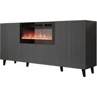 MIRJAN24 Kommode Vamos Grey 180 mit Kamin (mit 2 Türen und Klappe), Fronten gefräst, Realistische LED-Flamme