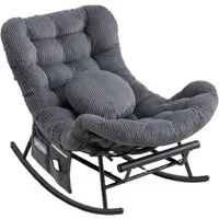 LVHOM Schaukelstuhl ausziehbarer Fußstütze, dick gepolstert, Metallgestell, In-/Outdoor (zusätzliches Zierkissen, Seitentaschen, ergonomisches Design, Sitzmöbel/Liegeschaukel/Relaxsessel/Wohnaccessoire, 120kg Tragfähigkeit), Ideal für Wohnzimmer, Sch