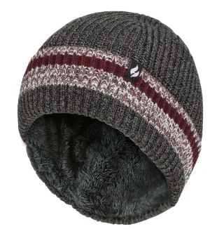 Mens Turnover Cuff Winter Beanie | Wärmehalter | Gestrickte gestreifte Thermomütze - Charcoal