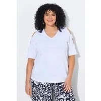 Ulla Popken T-Shirt T-Shirt Schulter-Cut-Outs V-Ausschnitt Halbarm