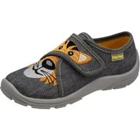 Fischer-Markenschuh Danny Hausschuh aus Baumwollstoff, mit Frotteefutter, gepolstertes Fußbett, Tigerkopf