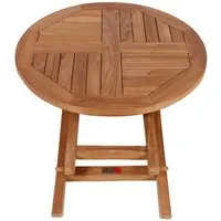 MR.DEKO Gartentisch Klapptisch Sutton Teak rund Ø70 cm Garten Tisch klappbar Balkontisch (Ideal zu Deckchairs kombinierbar – für drinnen & draußen geeignet, 1-St), Plantagen-Teak Vollholz – wetterfest, vielseitig, leicht montierbar