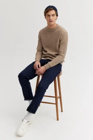 BASEFIELD - Rundhals Pullover beige mel. - Gr. - M
