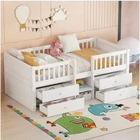 Flieks Hochbett Halbhohes Bett Kinderbett 90x200cm mit 4 Schubladen und Leiter