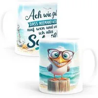 MoonWorks Tasse Tasse Möwe Spruch - Ach wie gut dass niemand weiss - Bürotasse, Keramik
