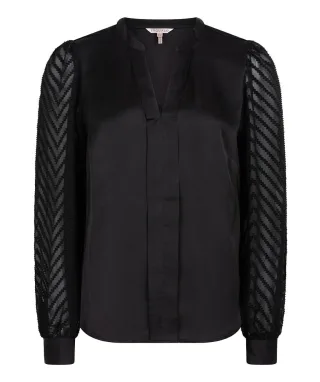 Esqualo - Bluse mit Zickzack-Ärmeln schwarz - Gr. - 34