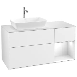 Villeroy und Boch Finion Waschtischunterschrank F811GFGF 120cm, Abdeckplatte white matt, Regale Glossy white lacquer, Glossy white lacquer