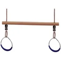 Loggyland Turnring Holztrapez Trapezschaukel mit blauen Turnringen