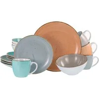 CreaTable Kombiservice Geschirr-Set VINTAGE NATURE (16-tlg), 4 Personen, Porzellan, Service, handgemalt, gesprenkelt, 16 Teile, für 4 Personen