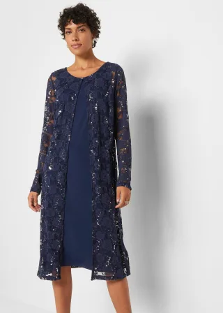 bonprix Kleid mit Spitze (2-tlg. Set), blau, Gr.36/38 (S), elegantes Kleid mit Spitzenjacke im 2-tlg. Set