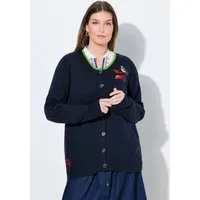 Ulla Popken Strickjacke Strickjacke Vogel-Stickerei Rundhals Langarm