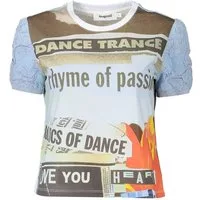 Desigual T-Shirt Damen Kurzarm T-Shirt Blau mit Print & Rundhals -