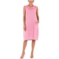 dy_mode Midikleid Damen Leinenkleid Luftiges Midi Sommerkleid Ballonkleid Strandkleid in Unifarbe, Wasserfallkragen, mit seitlichen Eingriffstaschen
