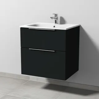 Sanipa 3way Waschtischunterbau zu Geberit Renova Plan Slim Waschtisch mit 2 Auszügen, Vulkan-Matt UP6861V