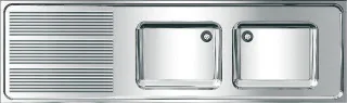 KWC Aquarotter Gewerbespüle, MAXIMA, Edelstahl, 2 Becken, 2000x432x600 mm, Tropfteil li, 2000057710 2000057710