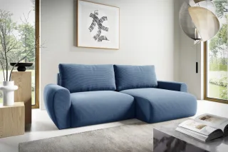 Ecksofa Schlafsofa GALAN Stoff Poso Blau Ottomane Rechts