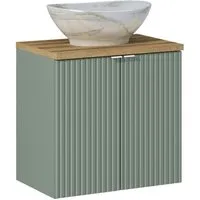 Lomadox Waschtisch NEWPORT-56-GREEN, mit Keramik-Aufsatzbecken, 60cm, Schilfgrün mit Eiche, geringe Tiefe