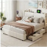 zebery Stauraumbett Polsterbett Doppelbett Mit 4 Schublade (Packung, 1-tlg), 160x200 cm,Mit USB,Kopfteil und Bettgestell,Kunstleder,Weiß
