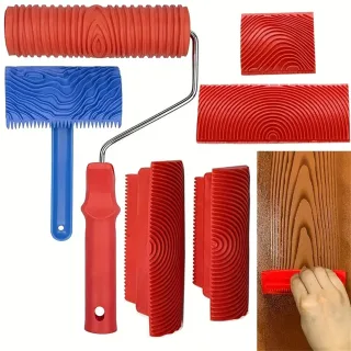 6PCS Wood Graining Tool Set DIY Faux Wood Grain Roller Painting Tool with Handles Plastic Rubber Create Realistic Wood E