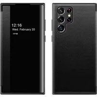 Wigento Handyhülle Für Samsung Galaxy S25 Ultra 5G Mirror View Smart Cover Hülle Schwarz, Spiegelansicht, Sichtfenster, Kratzschutz