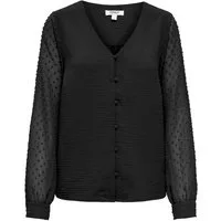 ONLY Langarmbluse ONLRHODES METTE L/S DOBBY VNECK TOP WVN Kunstfaser, regular fit, V-Ausschnitt