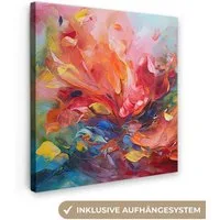 OneMillionCanvasses® Leinwandbild Ölfarbenoptik - Kunst - Abstrakt - Farbenfroh, Fotodruck (1 St), Wandbild, Deko Schlafzimmer Wohnzimmer Flur 20x20 cm