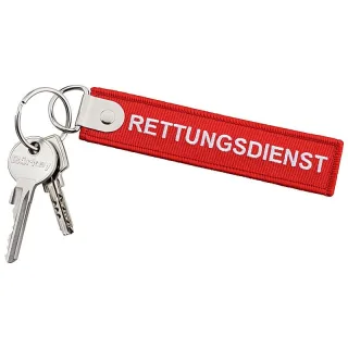 RETTUNGSDIENST Schlüsselanhänger rot 120x27mm mit verstärkter Metallplatte und Schlüsselring