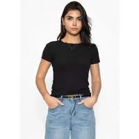 SASSYCLASSY T-Shirt Kurzarmshirt in geripptem Jersey für Damen Schlichtes T-Shirt mit Rundhalsuasschnitt in körpernahem Schnitt