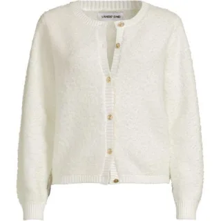 Bouclé-Cardigan mit goldfarbenen Knöpfen für Damen in Petite-Größe, Damen, size: petite, Elfenbein, Wolle/Polyester/Polyacryl, by Lands' End