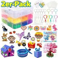 POPOLIC Kreativset Bügelperlen Set, 10000+ Stück 5mm Bügelperlen, (mit Dreilagiger Aufbewahrungsbox, 6 Bügelperlen Platten, 16 Muster, 5 Bügelpapiere, 20 Farben DIY Bügelperlen, 2-tlg), 3D für Kinder Geschenk Bastelideen