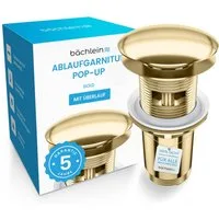 Bächlein Ablaufgarnitur Waschbeckenabfluss Pop Up (Waschbeckenstöpsel mit Überlauf) Werkzeugloser Einbau - Click Clack Funktion