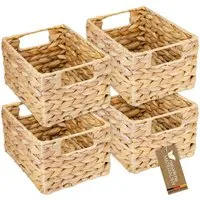 HMF Aufbewahrungskorb Aufbewahrungskorb Wasserhyazinthe, Korb mit Griffen zur Aufbewahrung (4 St., 4er Set), für Badezimmer Küche und Wohnbereich, Größe S, 22 x 17 x 12 cm, Natur
