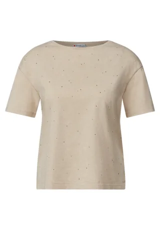 Street One - T-Shirt mit Dekosteinen beige - Gr. - 36