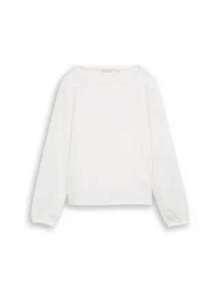 Denim Tom Tailor - Loose Fit Crinkle Langarmshirt off white - Gr. - M