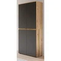 Inn.Furn Mehrzweckschrank Assino (Garderoben- und Schuhschrank in Grau und Eiche, 4-türig, 70 x 175 cm) mit Kleiderstange und 7 Einlegeböden