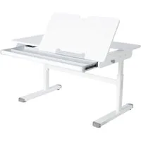 roba® Kinderschreibtisch Smart Grow - Schreibtisch für Kinder & Jugendliche - höhenverstellbar (Arbeitsplatte teilweise neigbar), mit Schublade - ab 6 Jahren - abgerundete Ecken - Metall & Holz - Weiß