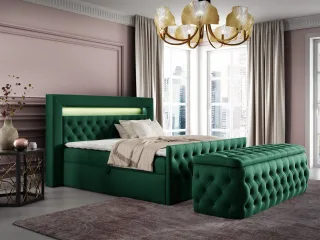 Boxspringbett Schlafzimmerbett ERNESTO Nr.3 160x200cm in Elisa Velvet Dunkelgrün