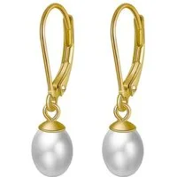 Runde Perlé Perlenohrringe "Theresa" minimalistische Perlenohrhänger mit Süßwasserperlen, handgefertigte Tropfen-Ohrringe, 925er Silber, 18K Gold
