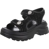 Ital-Design Bequeme Damen-Sandalen mit Rosetten für Alltag und Freizeit Plateausandaletten (89852691) Blockabsatz Sandalen & Sandaletten in Schwarz