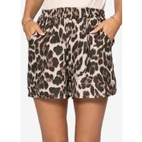 SASSYCLASSY Shorts Musselin Sommer Hose Damen kurz mit Animal-Print Lockere Baumwollshorts mit elastischem Bund Atmungsaktiv