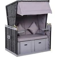 Outsunny Strandkorb Doppelte Sonnenliege mit Dach, BxTxH: 118x190x150 cm, Halblieger, (Volllieger, 10-tlg., Gartenliege), 2-Sitzer, inkl. Klapptisch