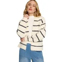 Zero Strickjacke Damen mit Streifen offener Style (1-tlg) Plain/ohne Details