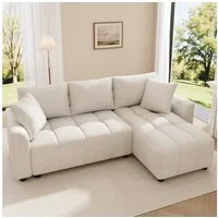HAUSS SPOLE Schlafsofa wandelbar 3-Sitzer Sofa mit 2 Zierkissen,L-förmiges Ecksofa Chenille, L-förmiges Relaxsofa mit halbkreisförmige Armlehnen 1 Teile, Weicher, angenehmer Chenille-Bezug