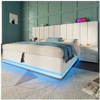 REDOM Polsterbett Stauraumbett mit Lattenrost (Doppelbett, Funktionsbett mit Bettkasten und Lattenrost, 1-tlg., 180×200cm, ohne Matratze), mit App-Steuerung LED und USB-C Ladefunktion