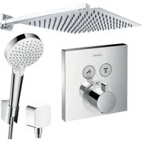 Hansgrohe und Jowi Duscharmatur ShowerSelect Thermostat, -> jetzt alternativ mit PULSIFY erhältlich (Unterputz-Duschsystem, Set) Thermostat, Kopfbrause und Brausearm aus Edelstahl