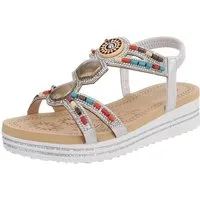 Ital-Design Damen Sandalen mit Stein- und Perlenverzierungen, Freizeit Plateausandaletten (91512189) Keilabsatz/Wedge Keilsandaletten in Silber